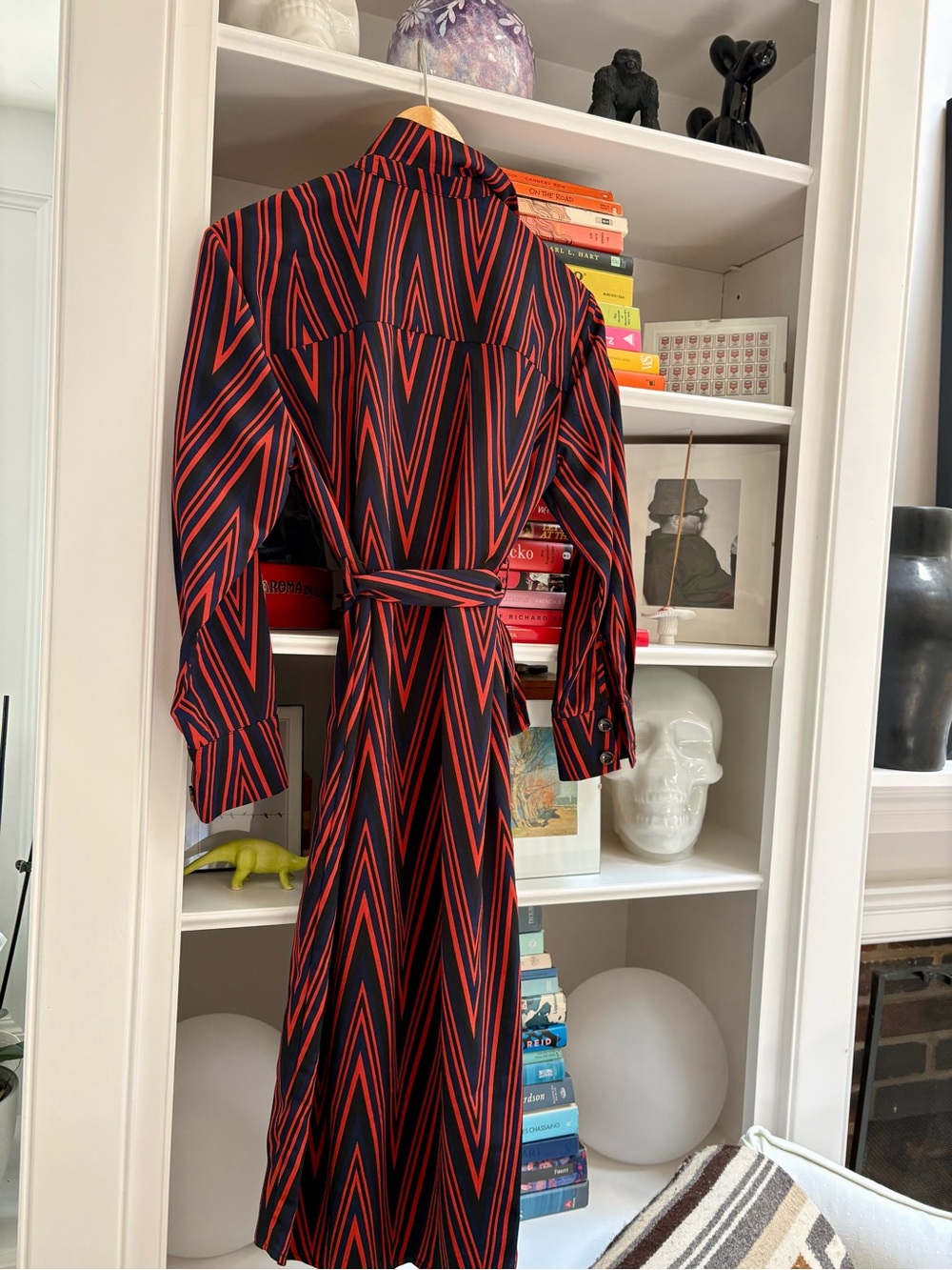 TOPSHOP Striped Belted Shirt Dress in Navy and Red - Picture 4 of 4